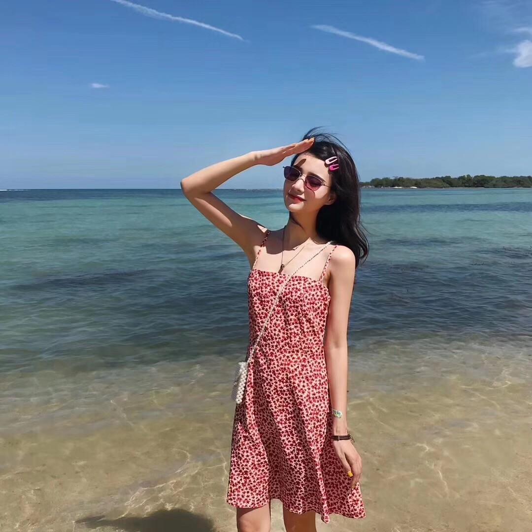 Mini spaghetti strap Red Floral Dress Women s Fashion Tops
