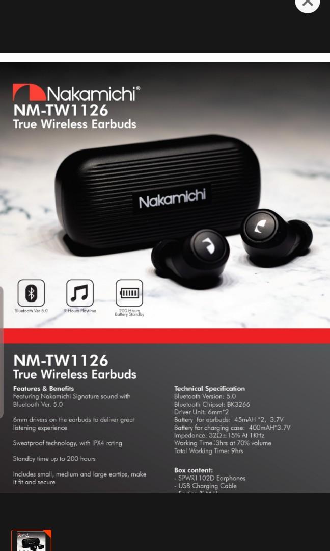 Nakamichi TW1126 Bluetooth Ver 5.0 True 