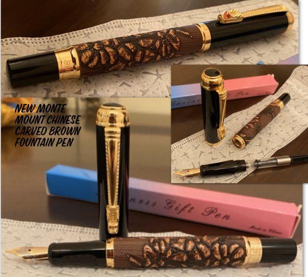 New Monte Mount Chinese carved Brown Fountain Pen Hobbies Toys Stationery Craft Art Prints on Carousell