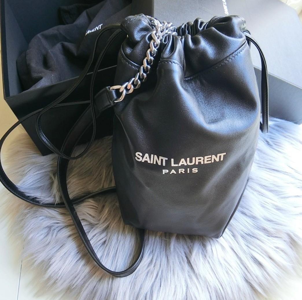 Saint Laurent 迷你水桶包小羊皮ysl 桃機購買 名牌精品 精品包包在旋轉拍賣