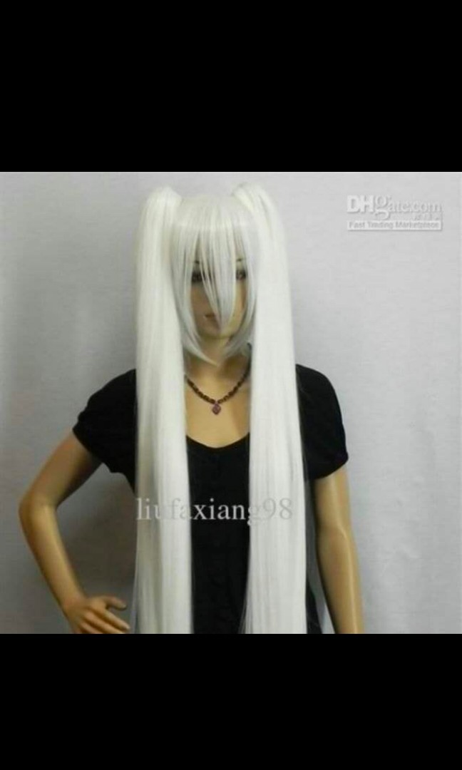 white pigtail wig