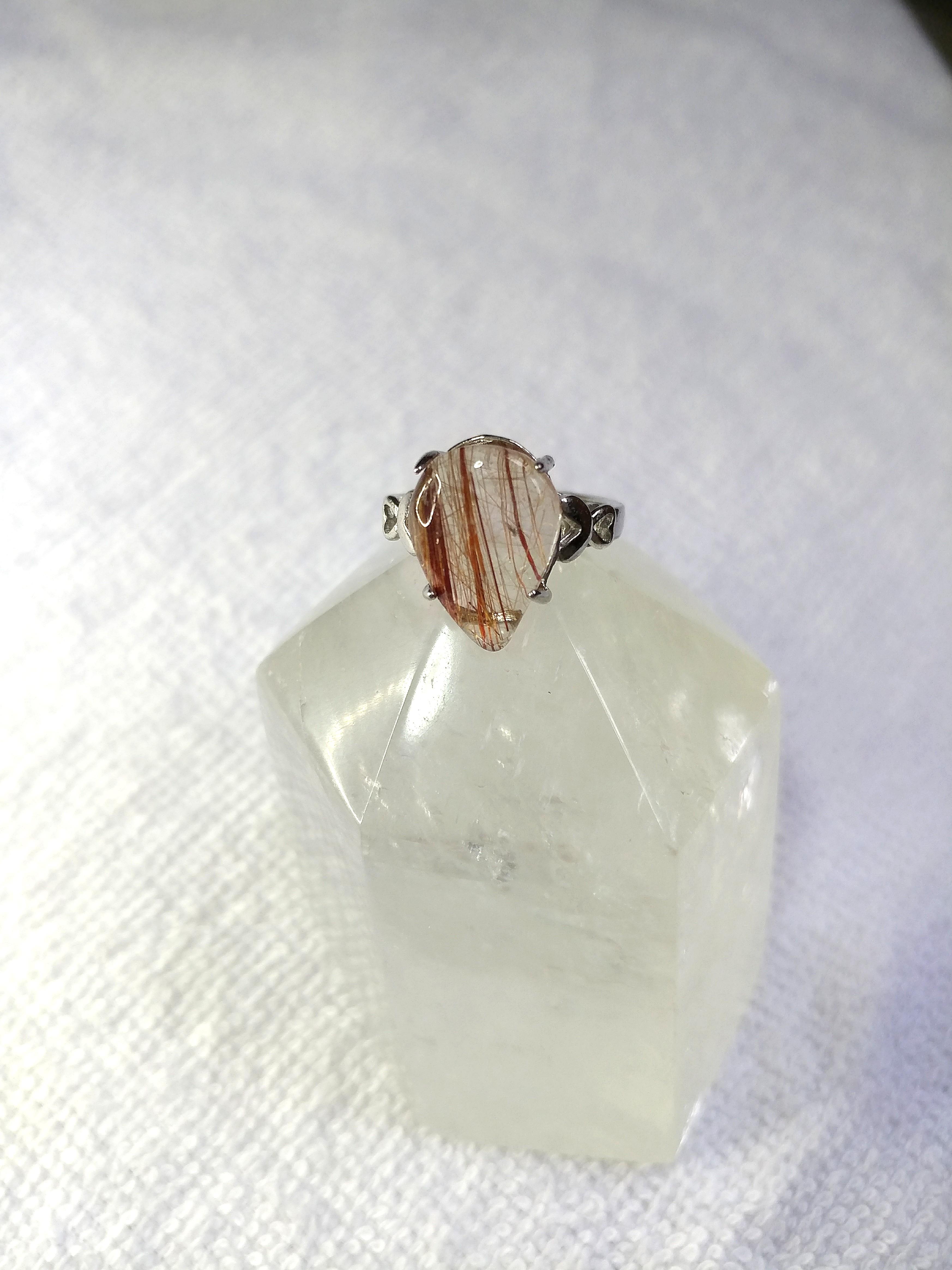 Red Rutilated Quartz Crystal Ring