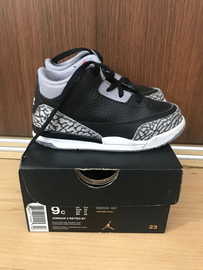 Jordan 3 black cement toddler sales