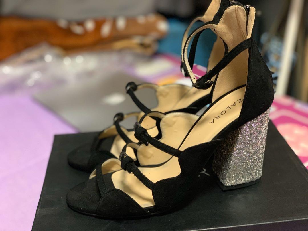 black glitter block heel shoes