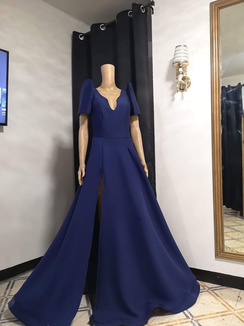 FOR RENT: Blue Filipiniana Gown with Slit, Women's Fashion, Dresses ...