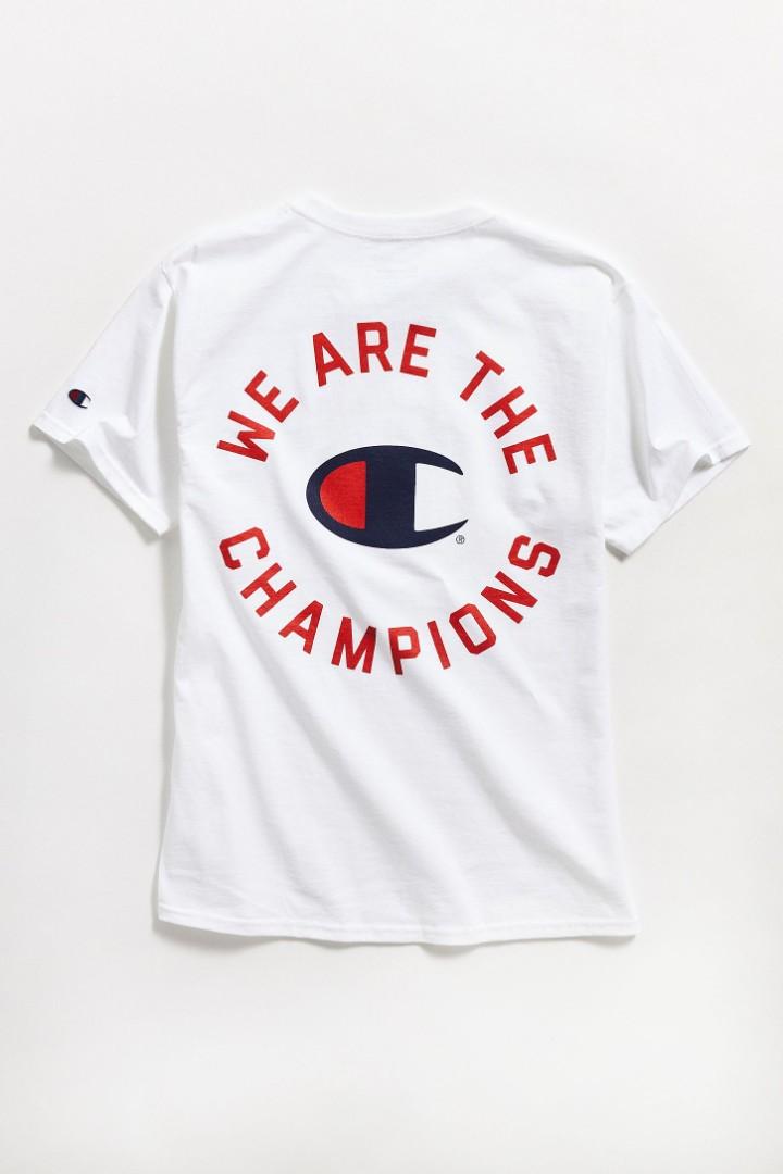 Authentic Champion X Queen "We Are The Champions" Mens S/S Tee Shirt White NEW L 