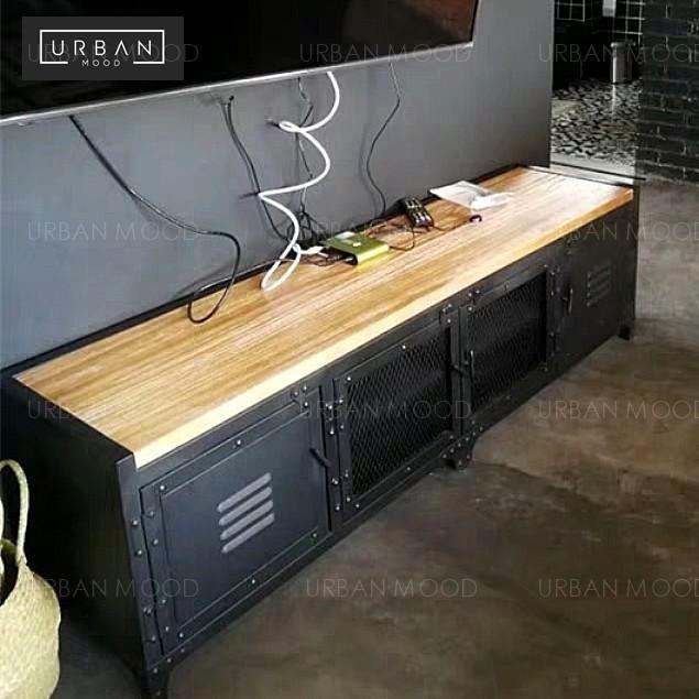 Cullen Modern Industrial Metal Tv Cabinet Furniture Shelves