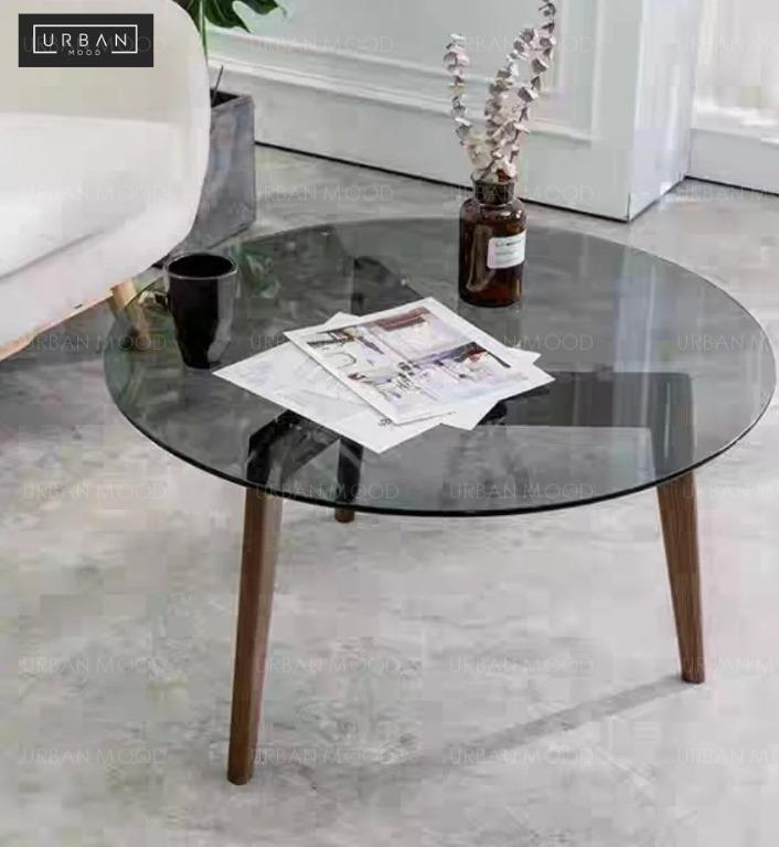 Dumo Round Glass Solid Wood Coffee, Round Wood And Glass Coffee Table
