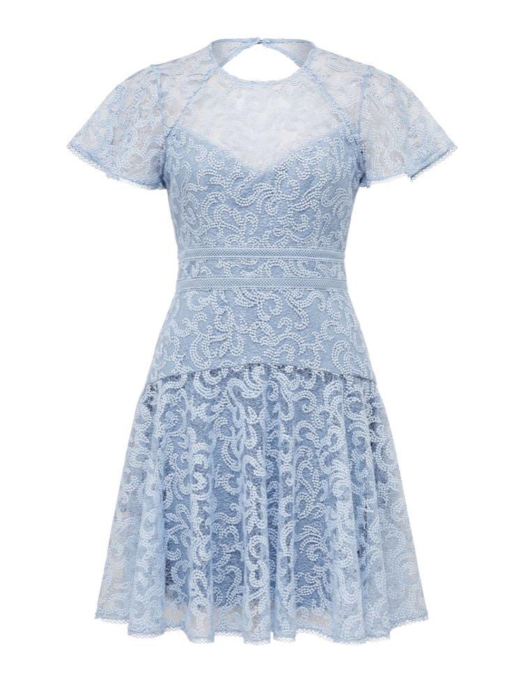 forever new lace embroidered skater dress in blue