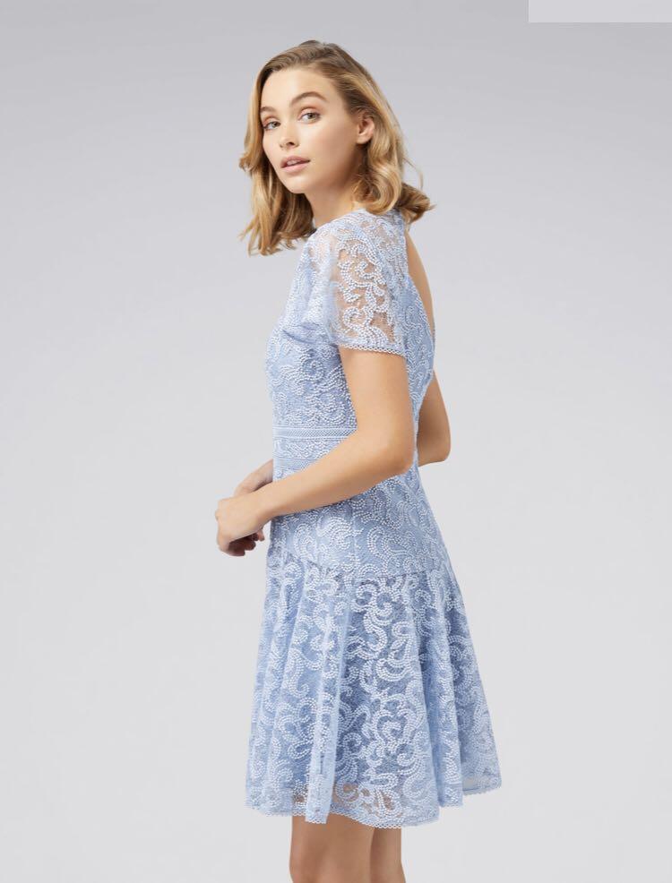 Forever new lace embroidered skater dress in blue discount