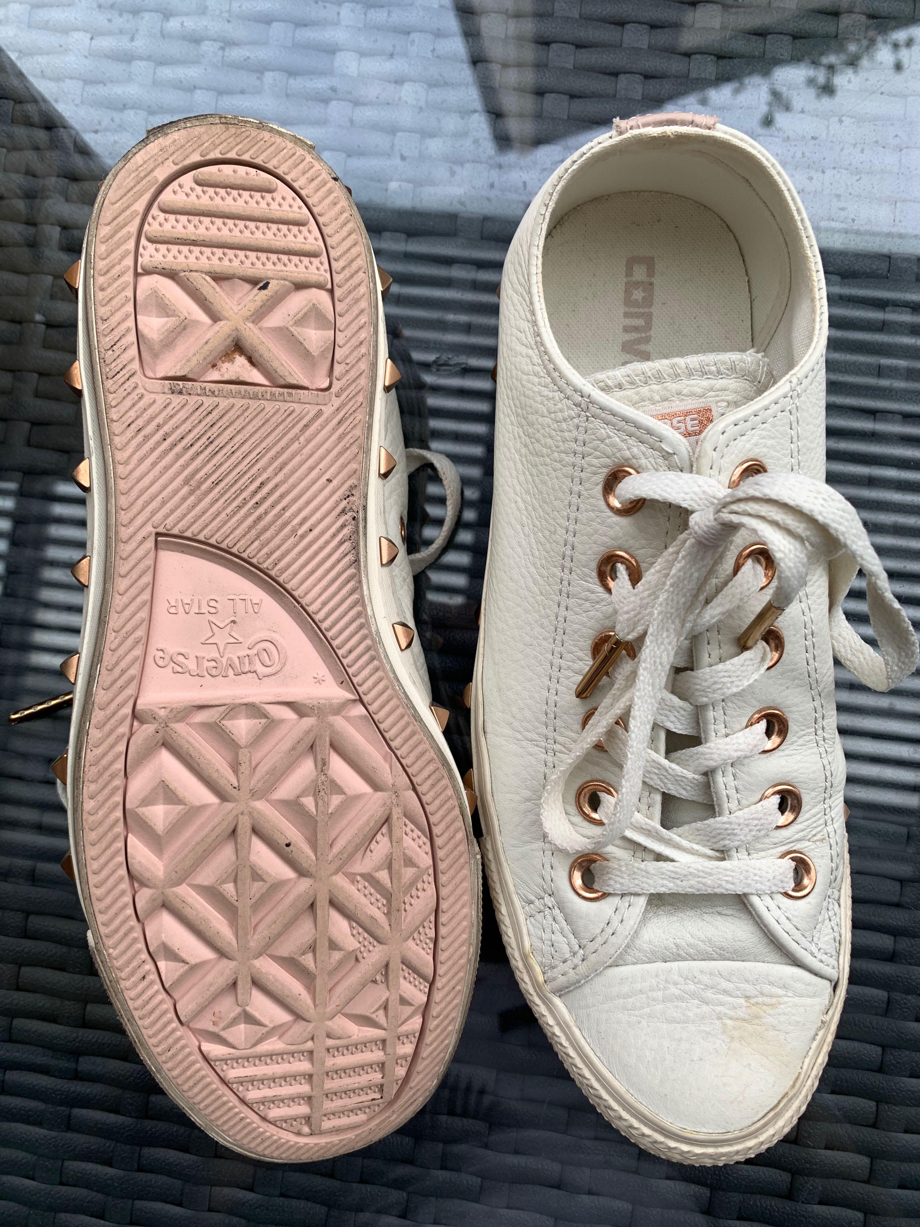 white and gold leather converse womens