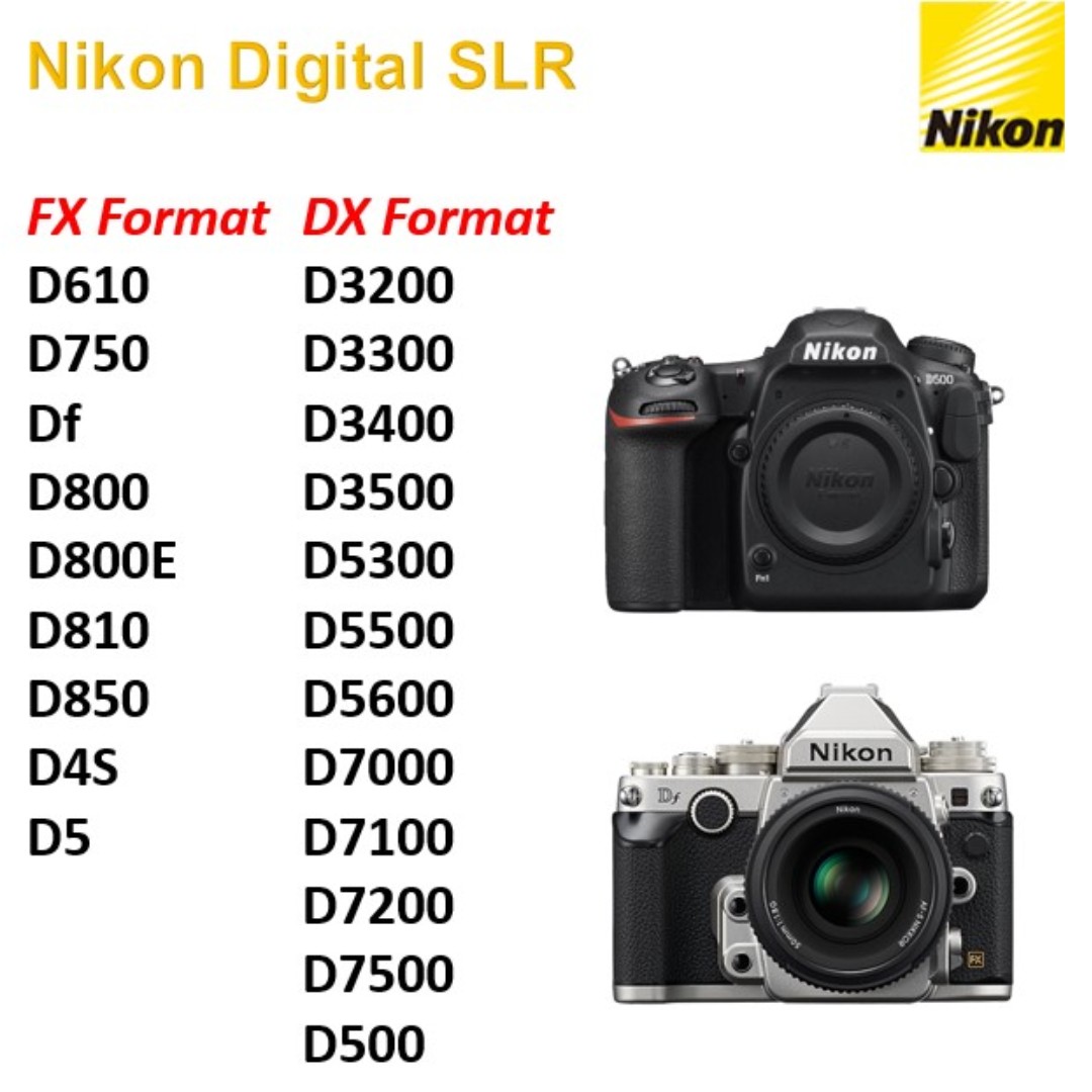 nikon dslr cameras d610 d750 df d800 d800e d810 d850 d4s d5 d3200 d3300 d3400 d3500 d5300 d5500 d5600 d7000 d7100 d7200 d7500 d500