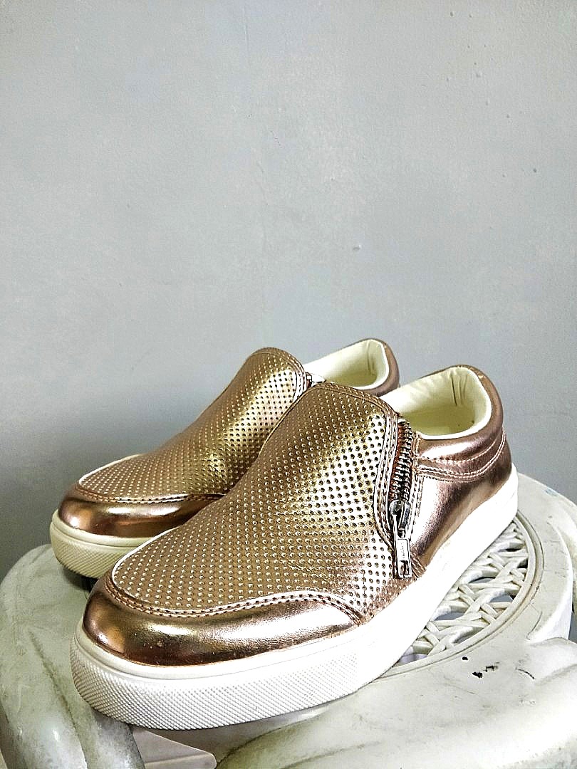 rose gold slip on sneakers