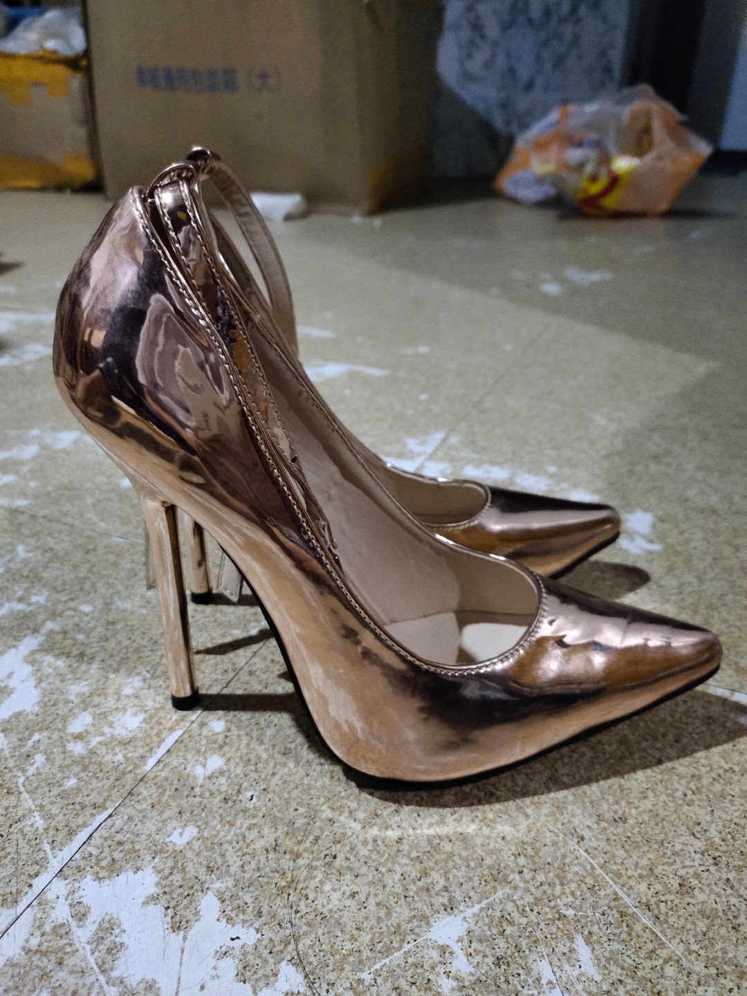 gold glass heels