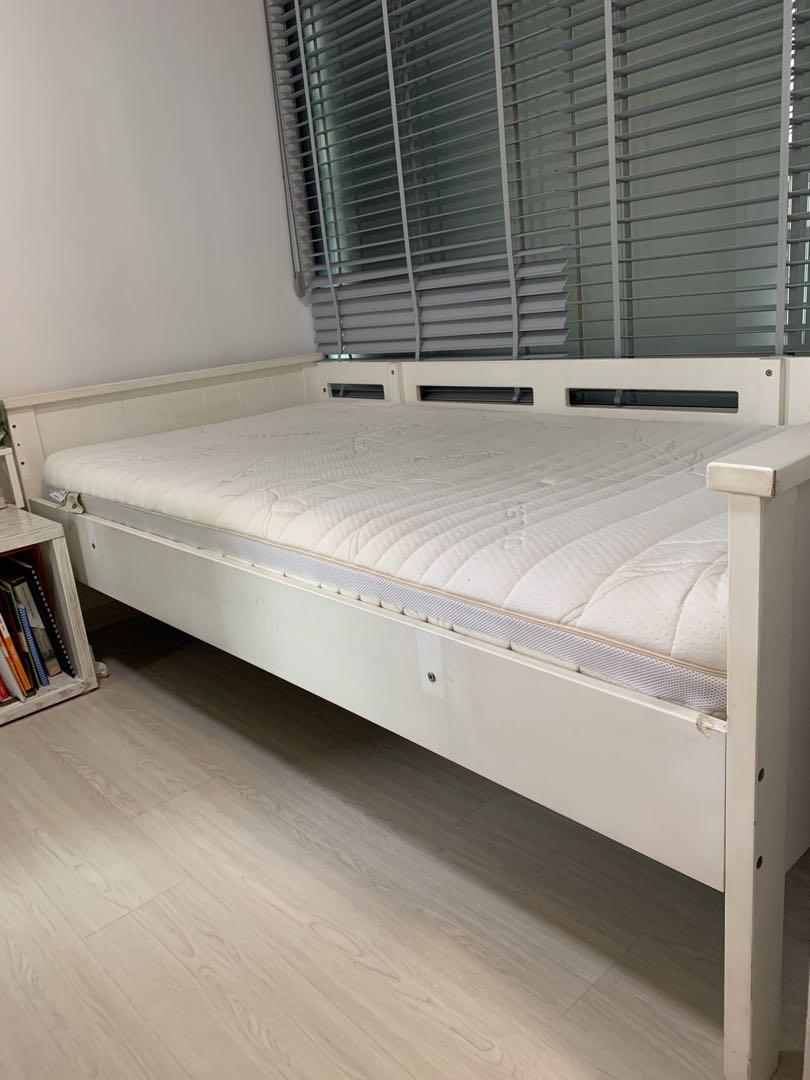 White Solid Wood Bed Frame With One Side Rail Furniture Others On Carousell