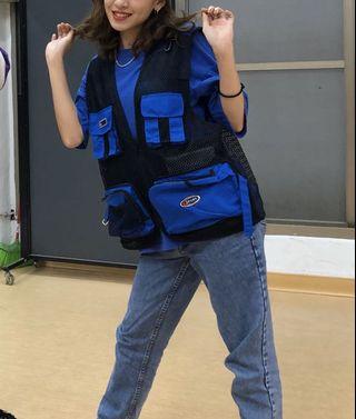 工裝 背心 釣魚 背心 戰術 網狀 寶藍 藍色 黑色