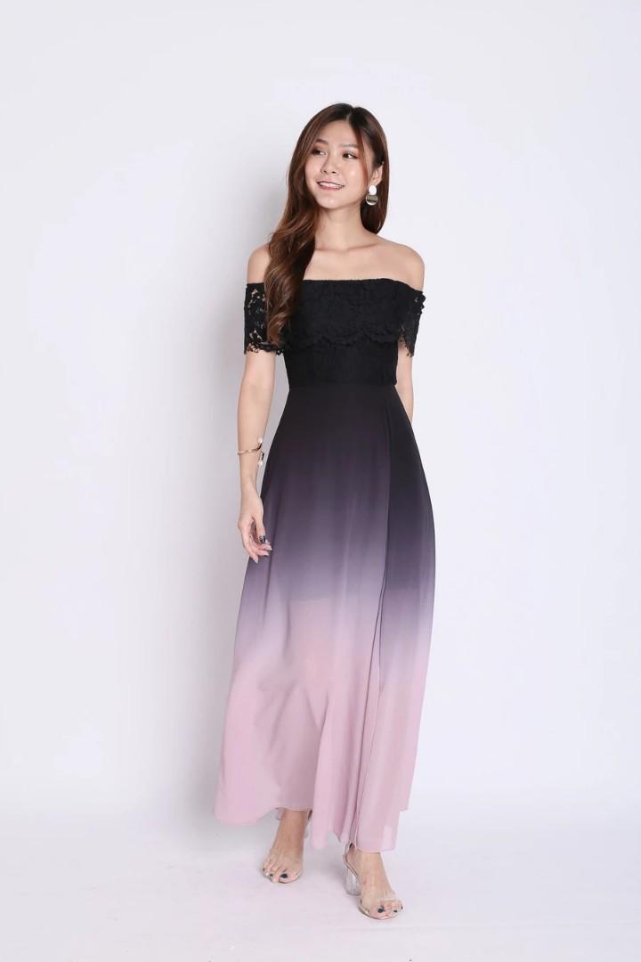 pink dress with black lace