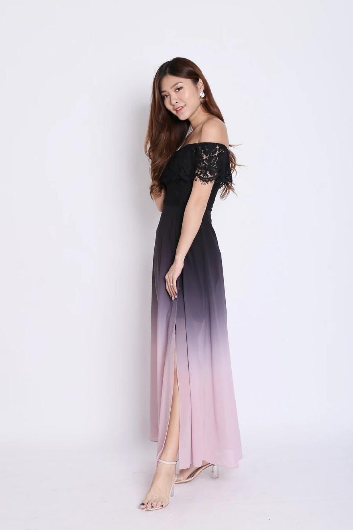 Aimee Lace Ombre Black Pink Maxi Dress Women S Fashion Dresses Sets Dresses On Carousell