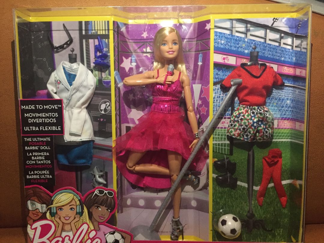 2016 Barbie Made to Move Doll with Fashion / Accessories (Scientist,  Singer, and Soccer Player Fashions)…