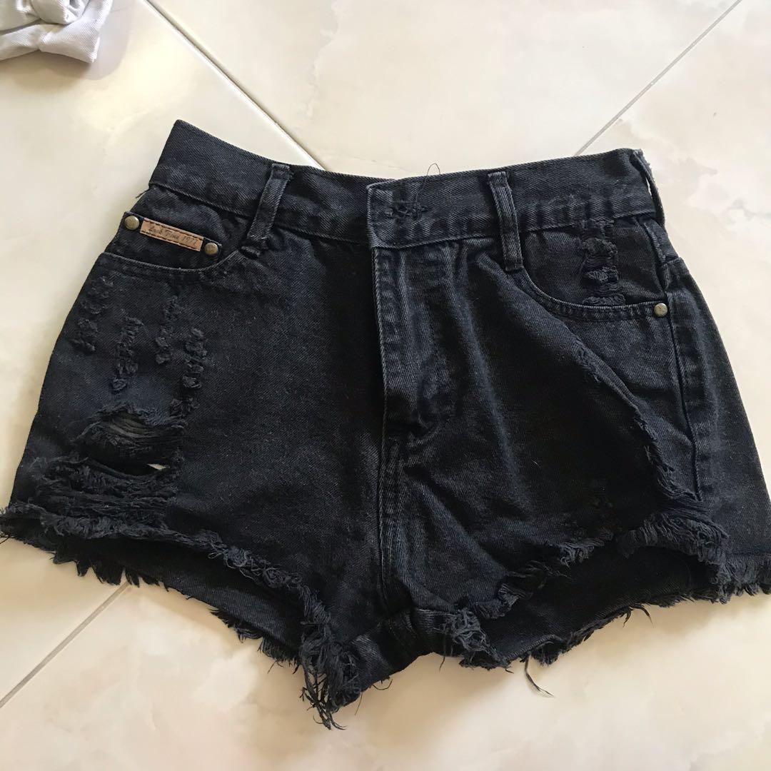 Black ripped jean shorts clearance