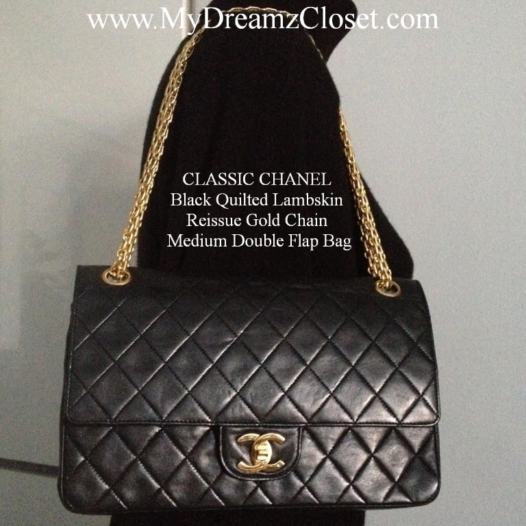 CLASSIC CHANEL Black Quilted Lambskin Reissue Gold Chain Medium Double Flap  Bag, Women's Fashion, Bags & Wallets, Cross-body Bags on Carousell