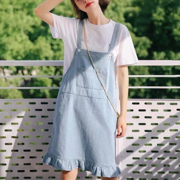 White denim pinafore hotsell dress