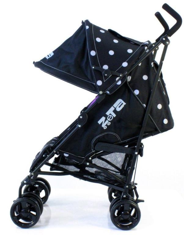 GENUINE FROM UK Zeta Polka Dot Stroller with Rain Cover RARE drop down Sun Shade Hood Footmuff SUITABLE FROM BIRTH