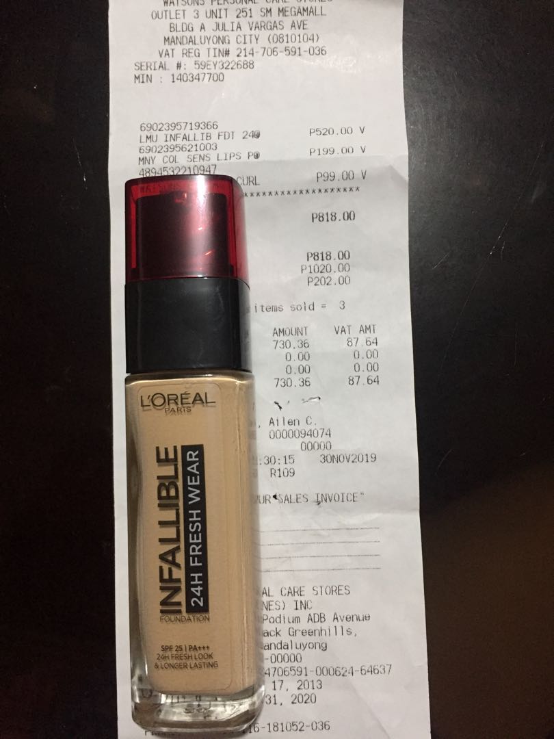 L Oreal Infallible 24h Fresh Wear Foundation 120 Vanilla Health Beauty Makeup On Carousell