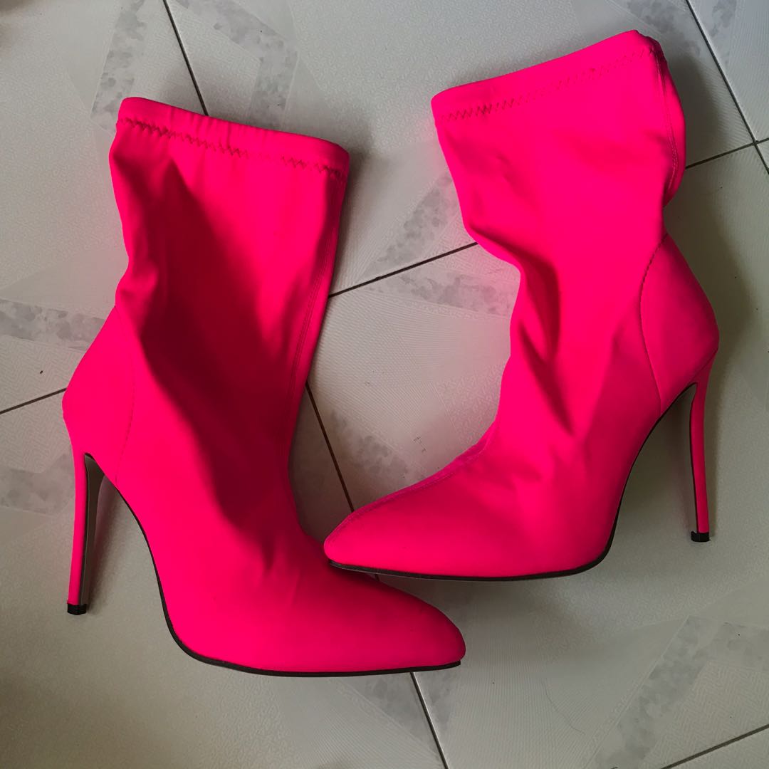 Neon Pink Sock heels, Women's Fashion 