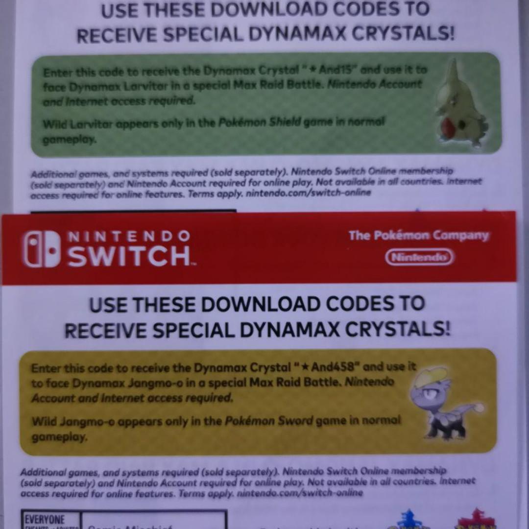 Pokemon Sword/Shield Dynamax Crystals - Larvitar and Jangmo-o Download Codes