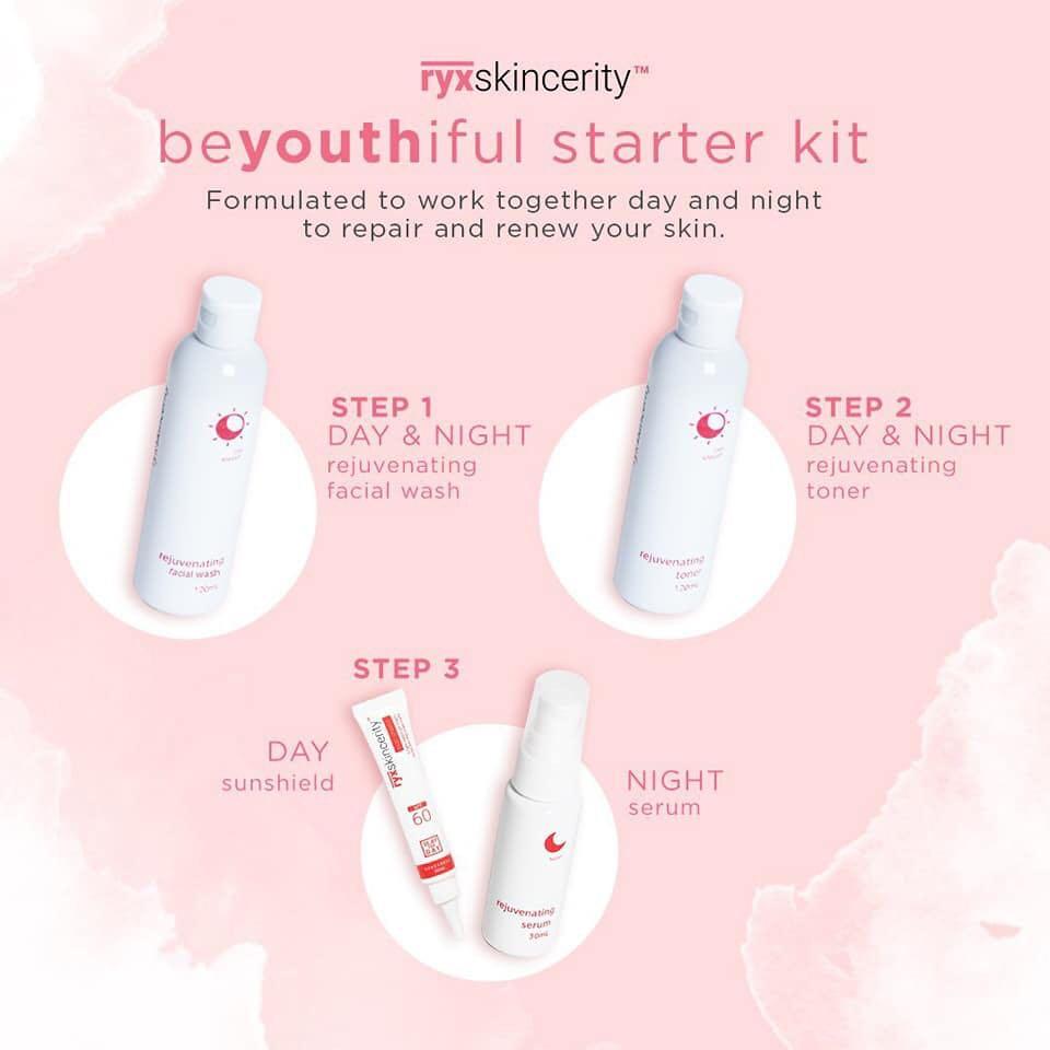 Ryx Skincerity beYOUTHiful Starter Kit (Category: Face Care) located in Mandaluyong City. Submitted by vlrieong (Listing ID 265305315, Image 1). Description: Rejuv set from Ryx Skincerity #inMandaluyong.