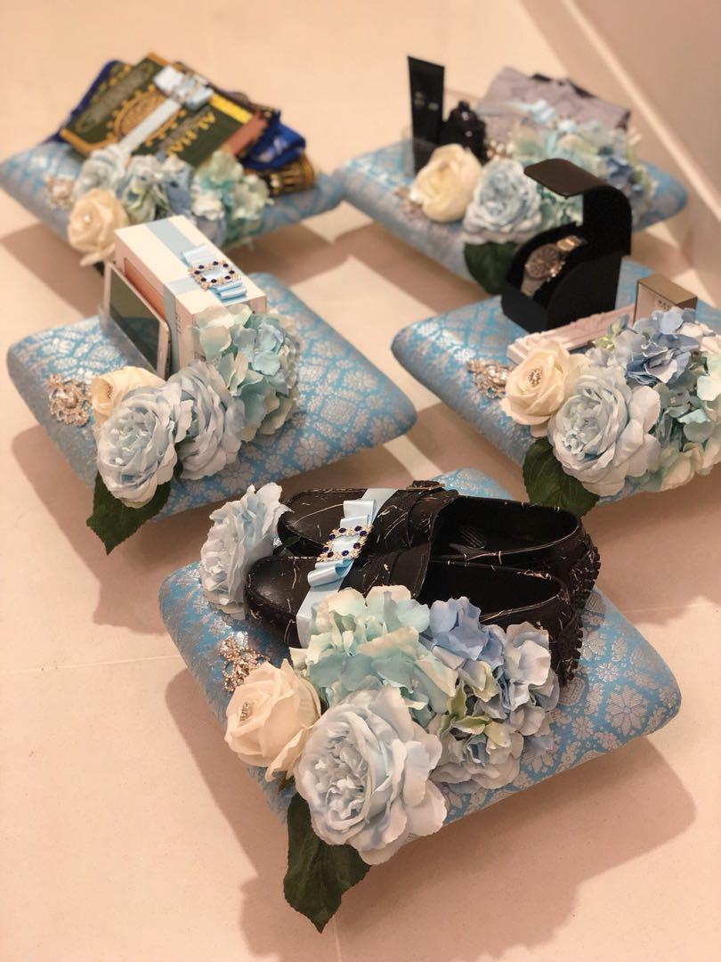 Sky Blue Songket With Baby Blue Flowers Tinges Of White Design Craft Handmade Craft On Carousell