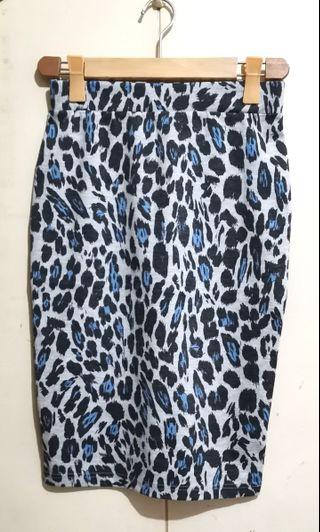 Gray and Blue Animal Print Bodycon Skirt