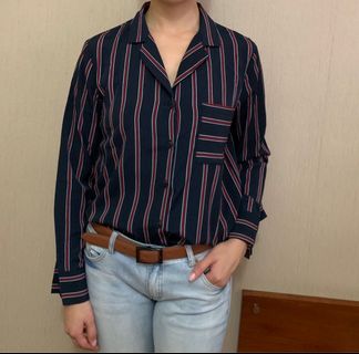 直間上衣 恤衫/襯衫 直紋 OL上班衫 復古 vintage feel shirt blue64207449926529110