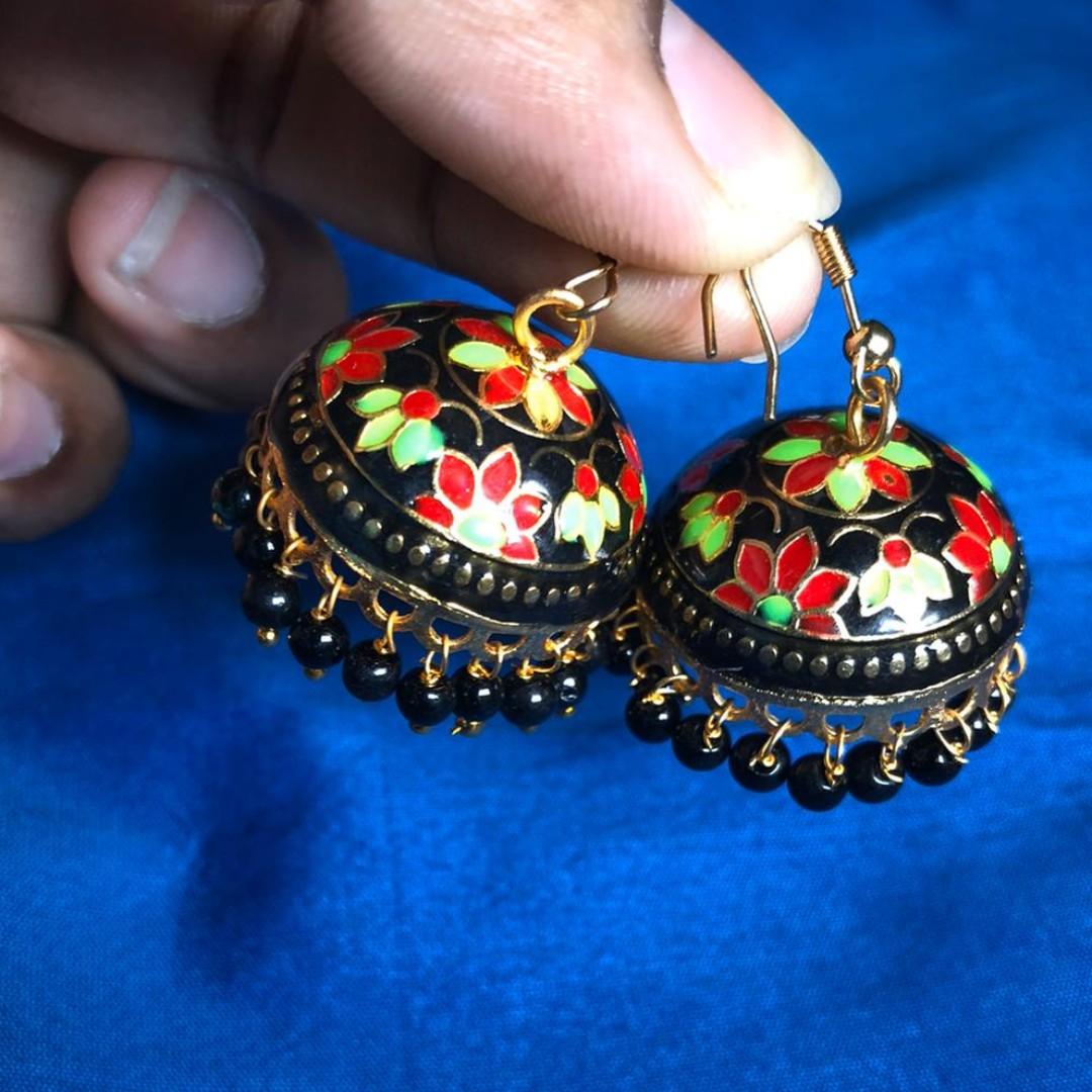 Red and new arrivals green jhumkas