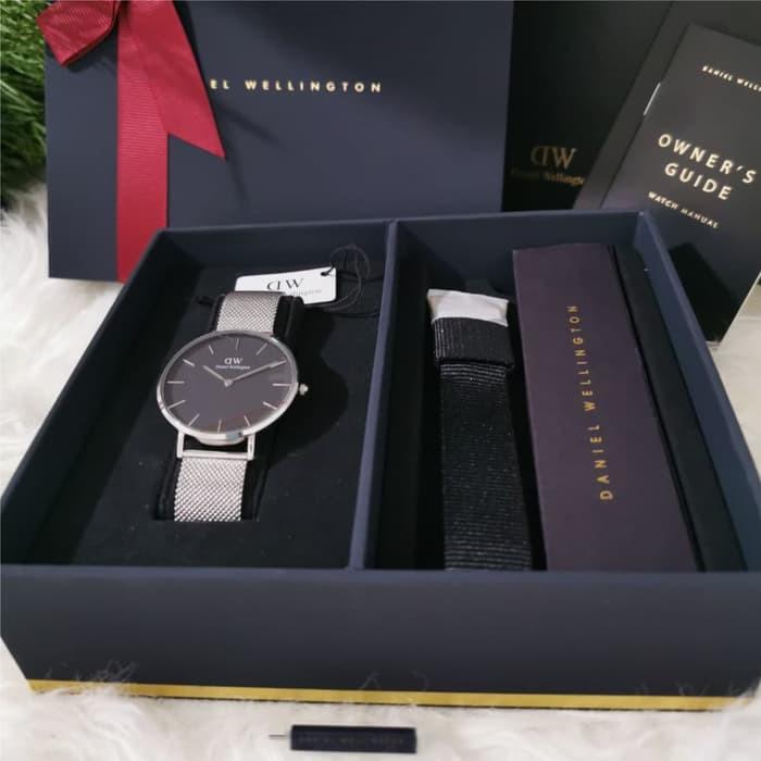 Daniel Wellington Sterling Black Set Strap Canvas Jam Tangan DW Wanita