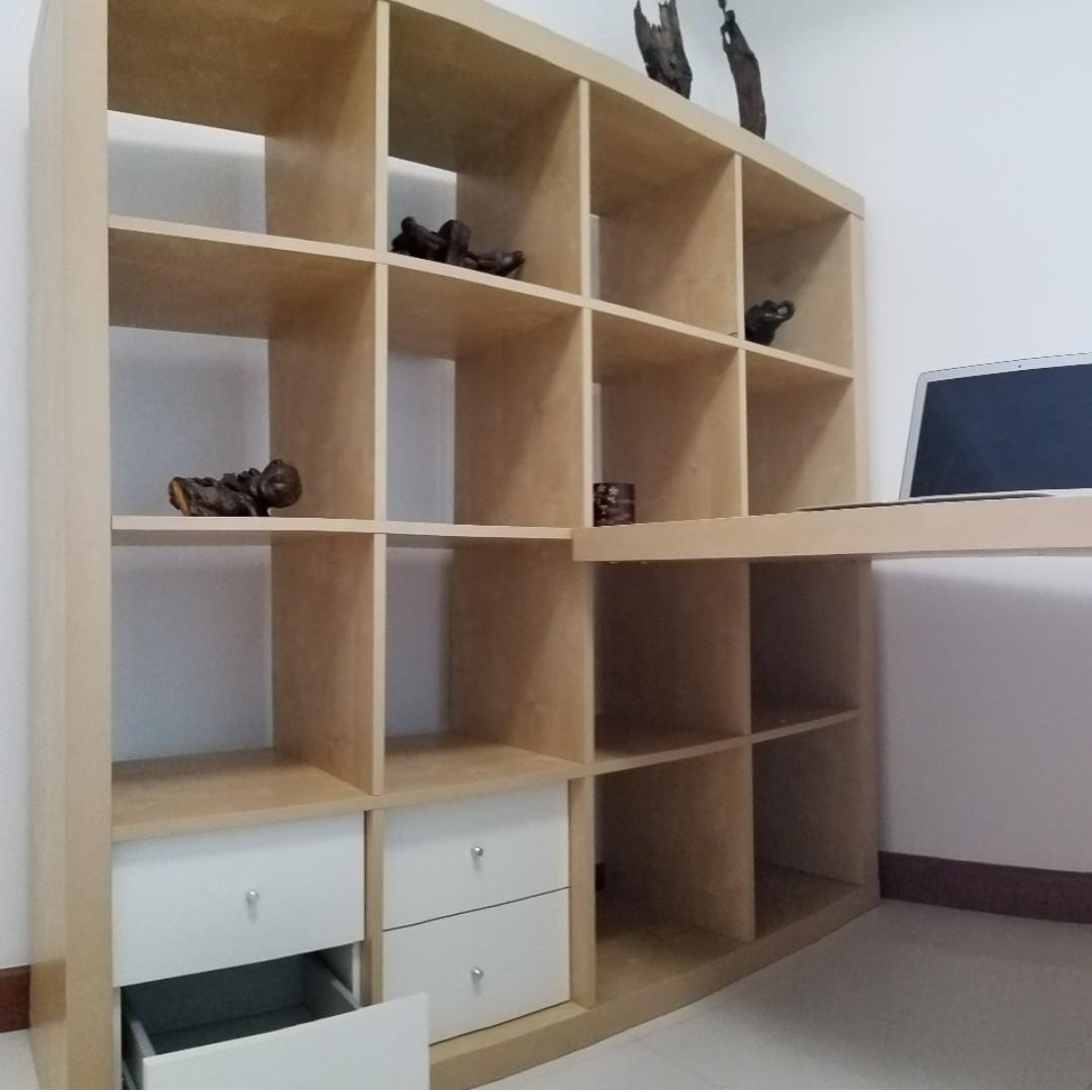 Ikea Kallax bookcase with attached table, Furniture & Home Living