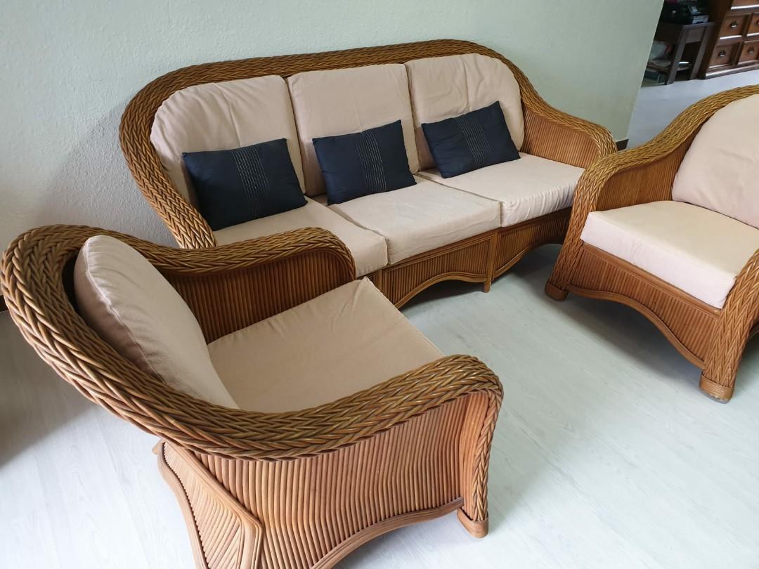 Preloved Rattan Sofa Set, Furniture & Home Living, Furniture, Sofas on