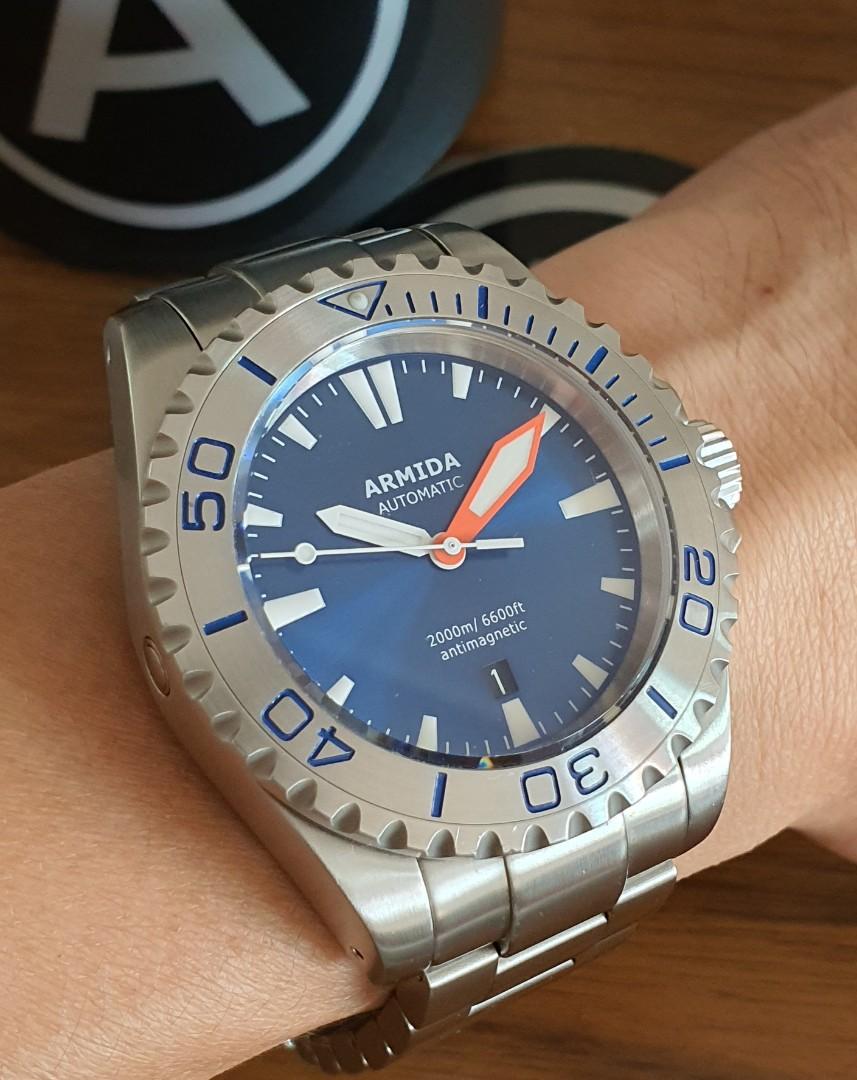 Price Drop Rare Armida A4 2000m Eta 2824 Stunning Blue Dive Watch Men S Fashion Watches On Carousell