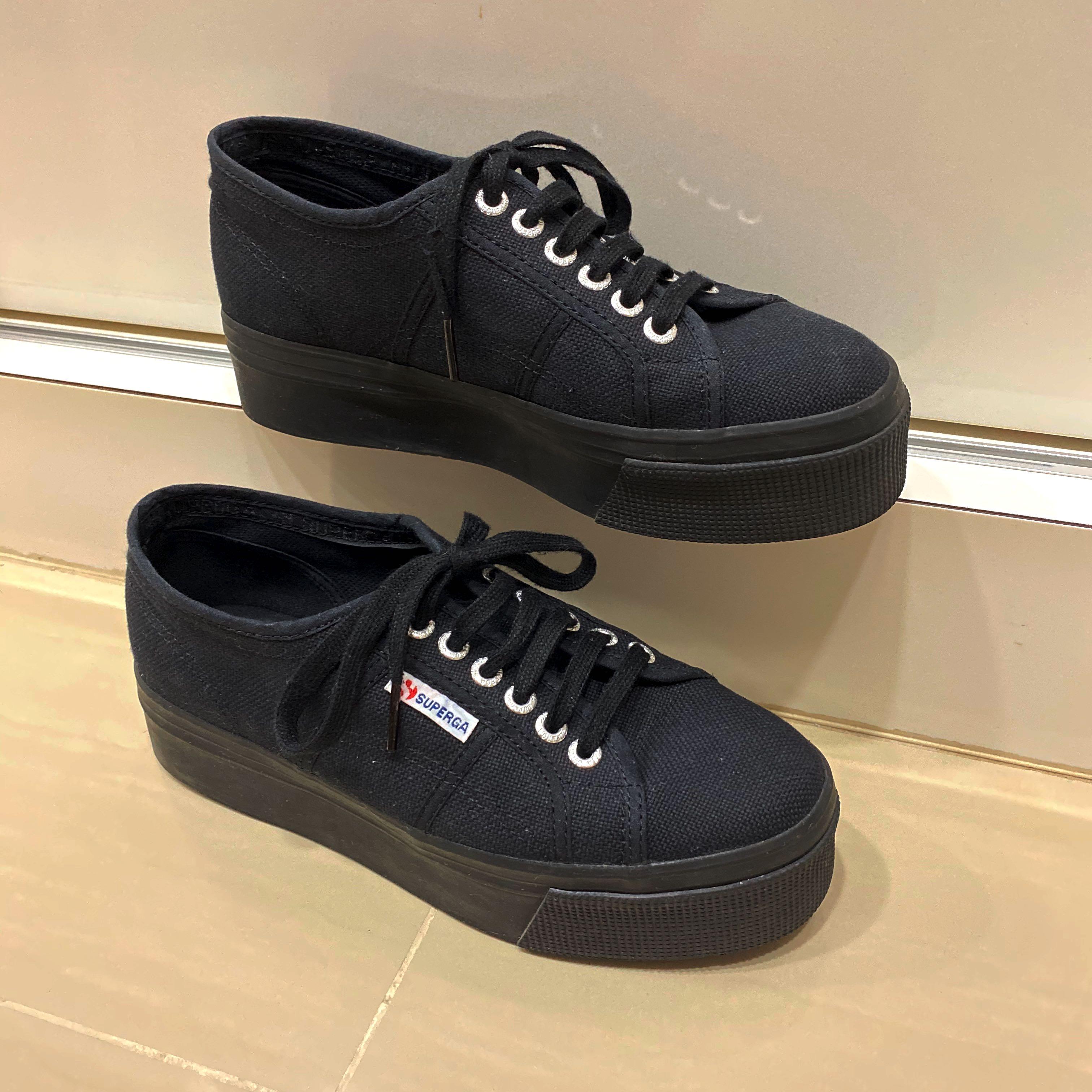 Superga Black Platform, Women's Fashion 