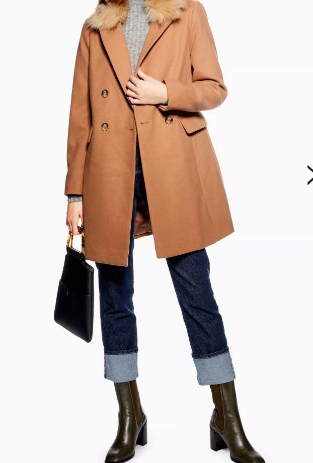 TOPSHOP FAUX FUR COLLAR COAT
