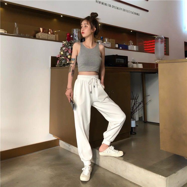 1159 (3 COLOURS) white / grey / black set ripped sweatpants sweats knee and  bralette crop spaghetti strap top ulzzang korean vintage retro, Women's  Fashion, Bottoms, Other Bottoms on Carousell