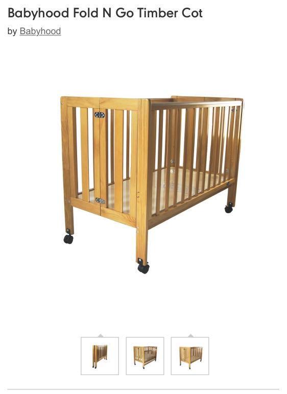 Babyhood foldable timber baby cot + free mattress n bumper! , Babies