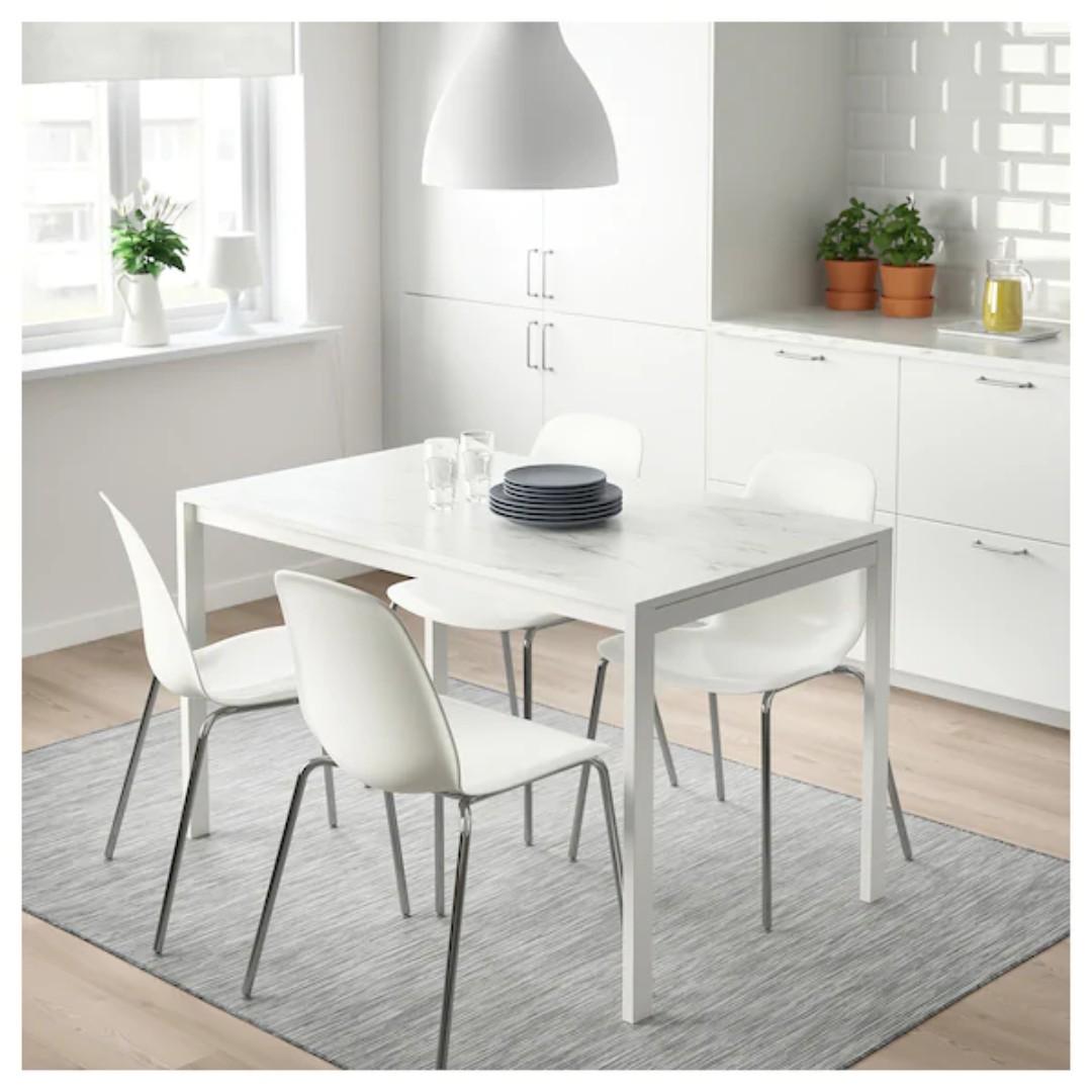 IKEA Melltorp 125x75cm white marble dining table, Furniture & Home ...