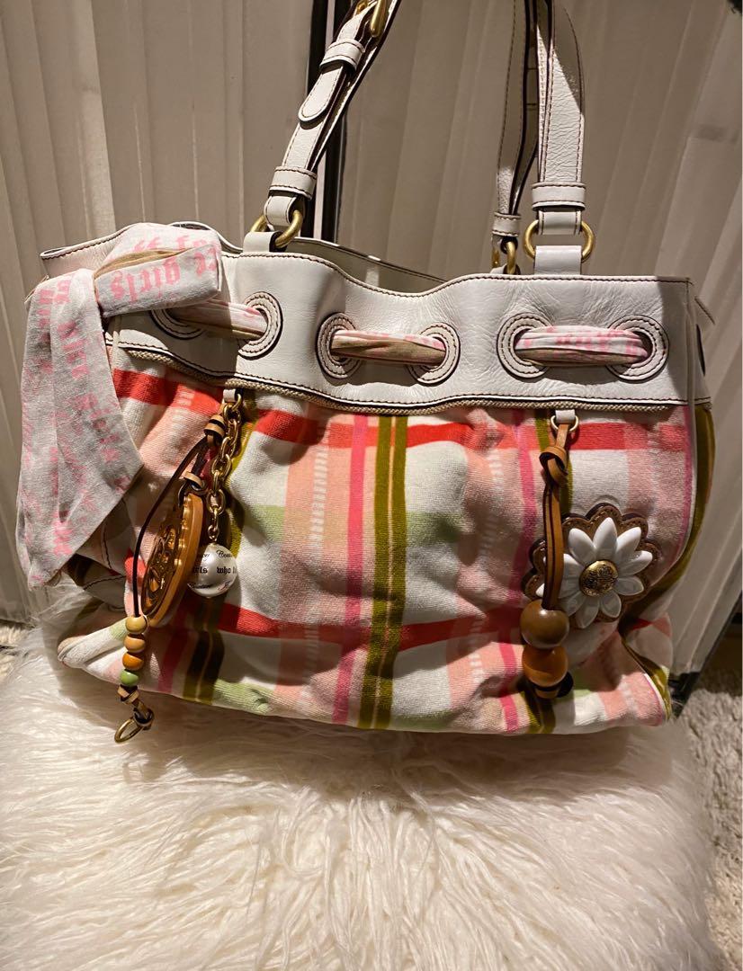 Juicy Couture Plaid Velvet and White Leather Bag (Brand new