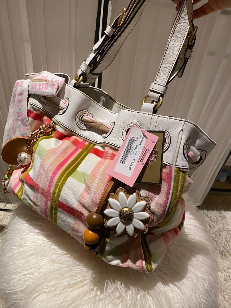 Juicy Couture Plaid Velvet and White Leather Bag Brand new Tags