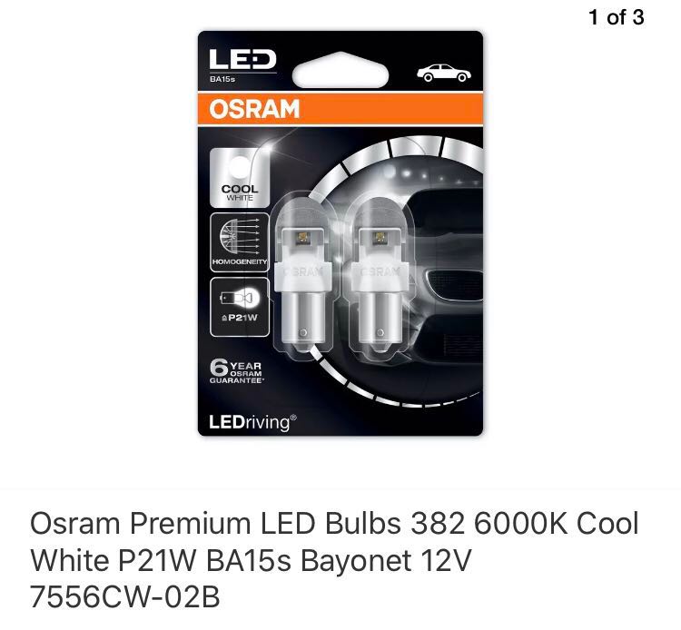 Osram LED 6000K Bulbs Set of Two 12V 2W P21W BA15s India