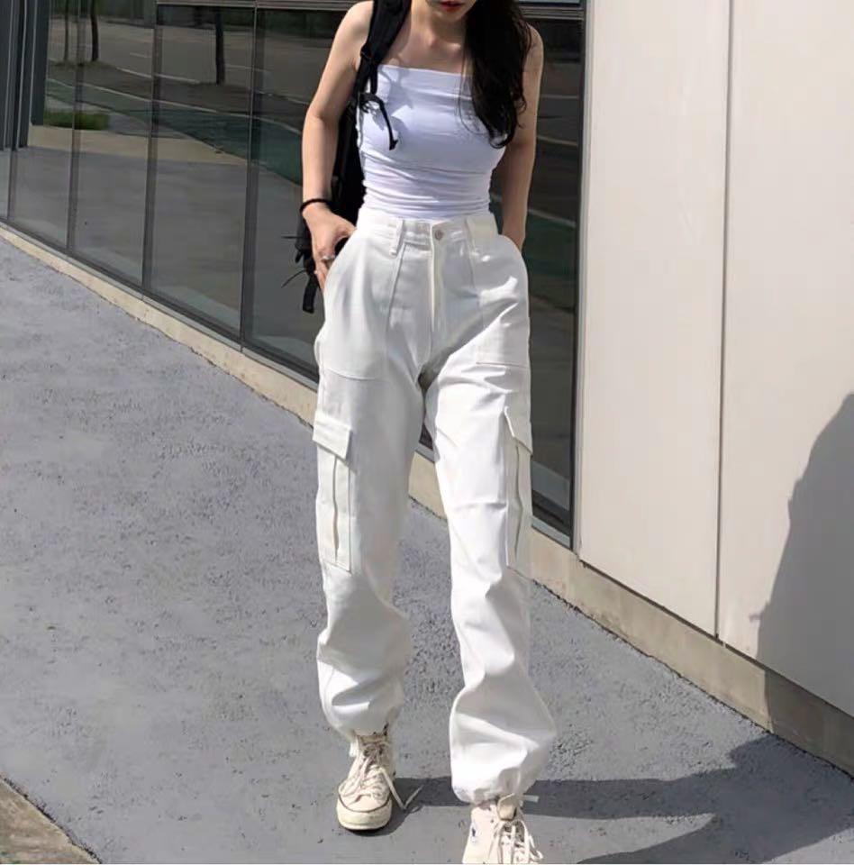 white high waist cargo pants Women s Fashion Bottoms Other