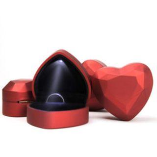Single Ring Box Hearth shape with Led Light Red Black
