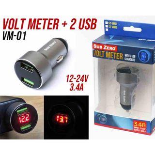 Sub Zero Volt Meter with 2 USB Charger 3.4A GREY